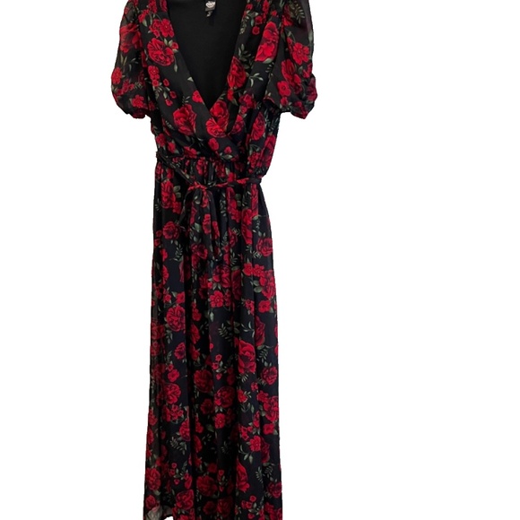 Disney Pixar Coco Rose Print Black/Red Maxi Dress W/Slit Size L - Picture 8 of 14